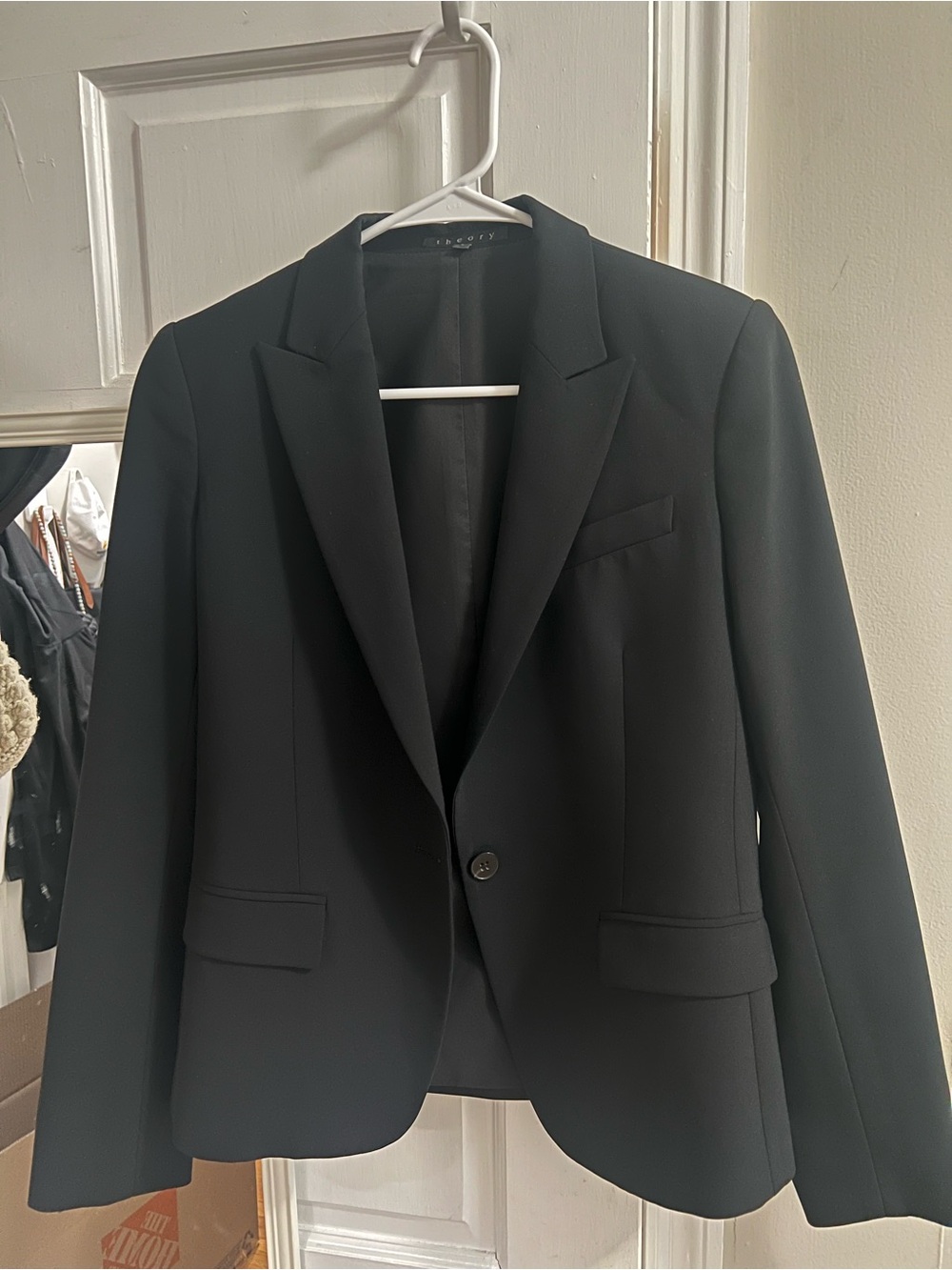 Theory Black Single-Button Wool-Blend Blazer